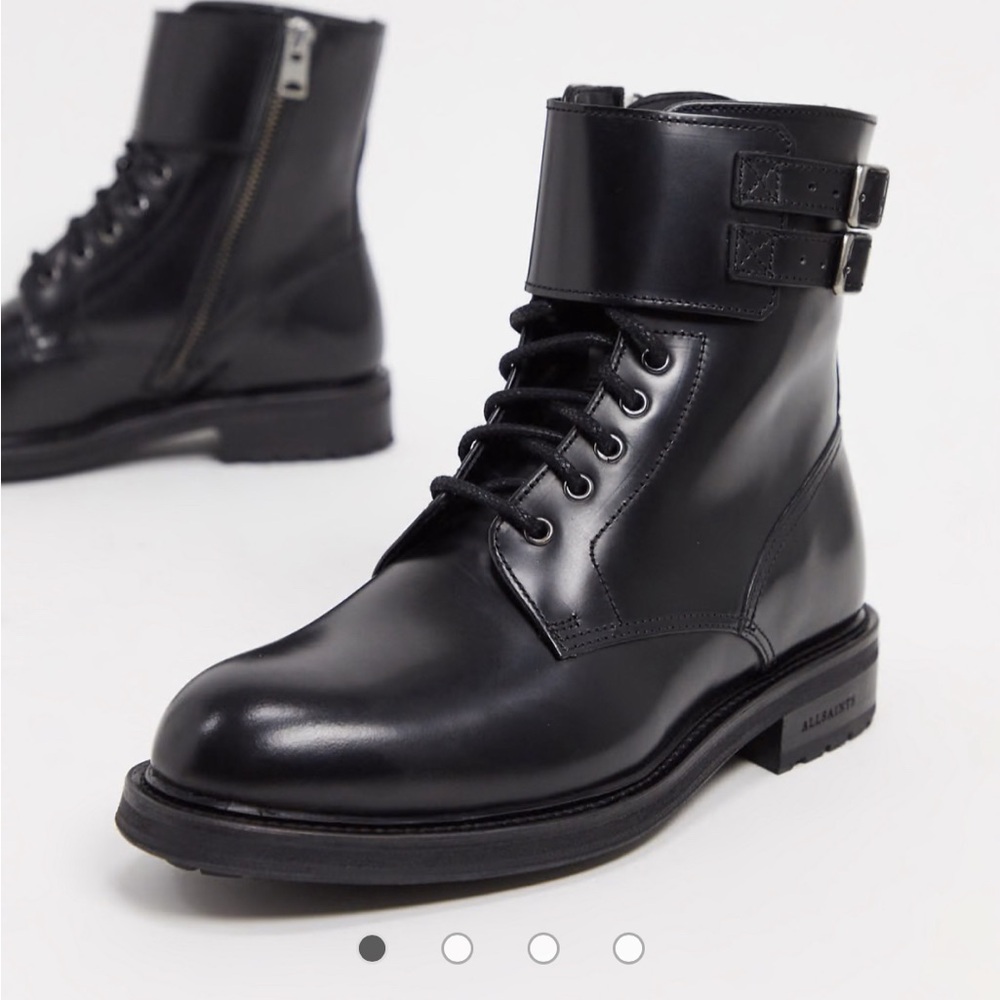 All Saints Leather Brigade Combat Boot In Black